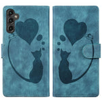 Custodia per telefono in pelle goffrata con motivo a cuore e gatto, For Galaxy S26 FE 5G, For Samsung Galaxy S26+ 5G, For Samsung Galaxy S26 Ultra 5G, For Samsung Galaxy S26 5G