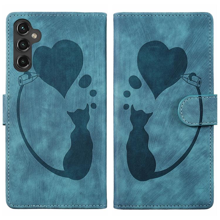 Custodia per telefono in pelle goffrata con motivo a cuore e gatto, For Galaxy S26 FE 5G, For Samsung Galaxy S26+ 5G, For Samsung Galaxy S26 Ultra 5G, For Samsung Galaxy S26 5G