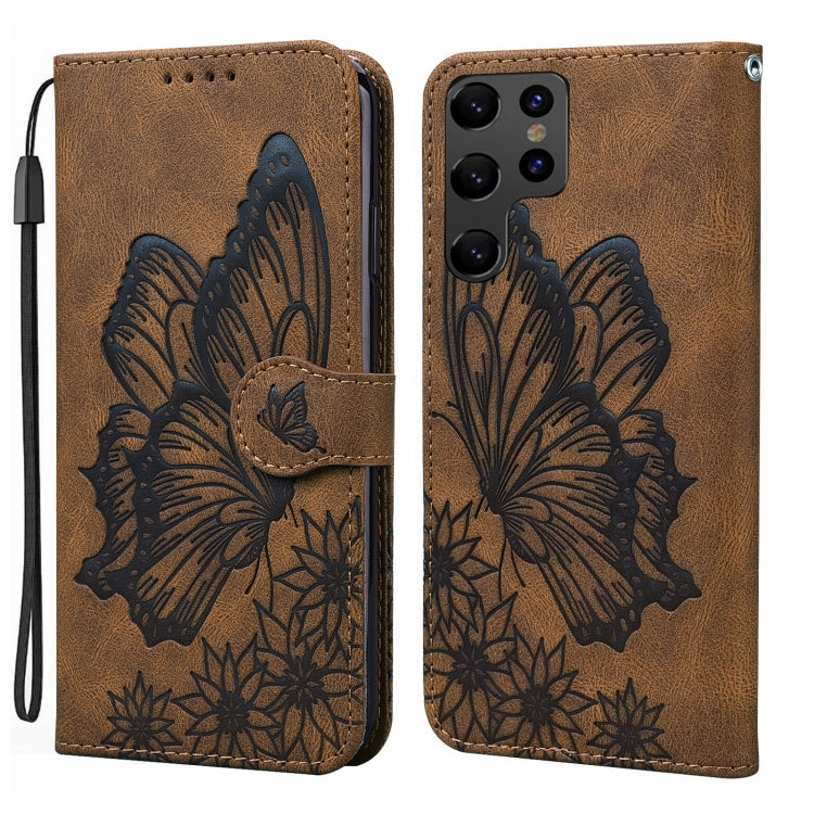 Custodia per telefono in pelle con flip orizzontale e motivo a farfalle in rilievo, effetto pelle retrò, For Samsung Galaxy S25 FE 5G, For Samsung Galaxy S25 5G, For Samsung Galaxy S25+ 5G, For Samsung Galaxy S25 Ultra 5G
