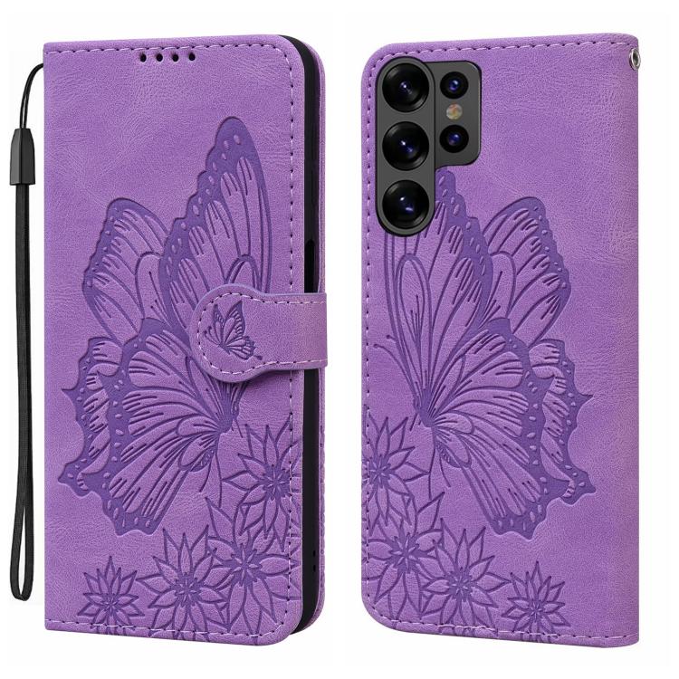 Custodia per telefono in pelle con flip orizzontale e motivo a farfalle in rilievo, effetto pelle retrò, For Galaxy S26 FE 5G, For Samsung Galaxy S26+ 5G, For Samsung Galaxy S26 Ultra 5G, For Samsung Galaxy S26 5G