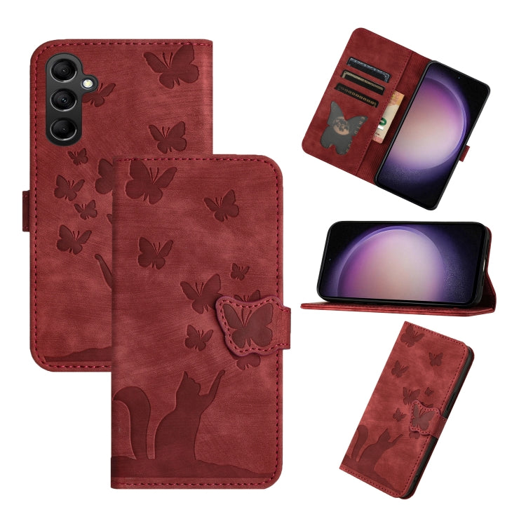 Custodia per telefono in pelle con stampa a farfalla e gatto, For Samsung Galaxy S26 5G, For Samsung Galaxy S25 FE 5G, For Samsung Galaxy S25 5G, For Samsung Galaxy S25+ 5G