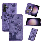 Custodia per telefono in pelle con stampa a farfalla e gatto, For Samsung Galaxy S26 5G, For Samsung Galaxy S25 FE 5G, For Samsung Galaxy S25 5G, For Samsung Galaxy S25+ 5G