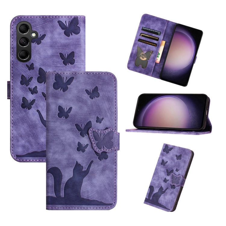 Custodia per telefono in pelle con stampa a farfalla e gatto, For Samsung Galaxy S26 5G, For Samsung Galaxy S25 FE 5G, For Samsung Galaxy S25 5G, For Samsung Galaxy S25+ 5G