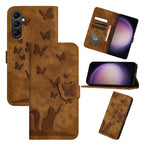 Custodia per telefono in pelle con stampa a farfalla e gatto, For Samsung Galaxy S26 5G, For Samsung Galaxy S25 FE 5G, For Samsung Galaxy S25 5G, For Samsung Galaxy S25+ 5G