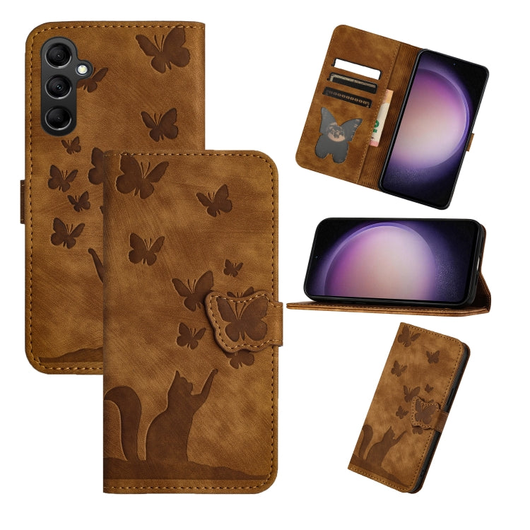 Custodia per telefono in pelle con stampa a farfalla e gatto, For Samsung Galaxy S26 5G, For Samsung Galaxy S25 FE 5G, For Samsung Galaxy S25 5G, For Samsung Galaxy S25+ 5G