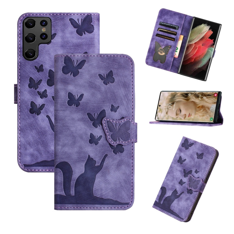 Custodia per telefono in pelle con stampa a farfalla e gatto, For Samsung Galaxy S25 Ultra 5G