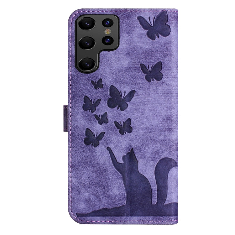 Custodia per telefono in pelle con stampa a farfalla e gatto, For Samsung Galaxy S25 Ultra 5G