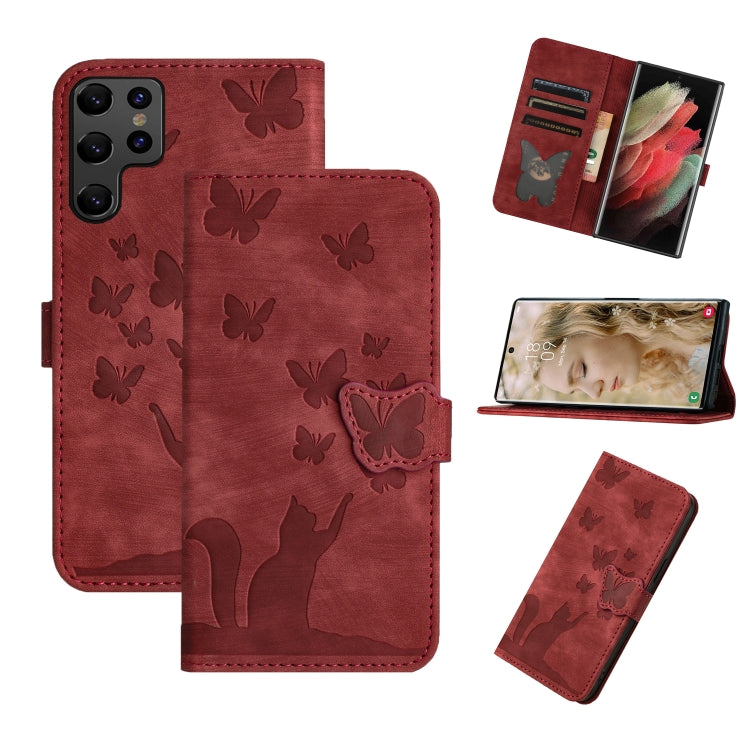 Custodia per telefono in pelle con stampa a farfalla e gatto, For Samsung Galaxy S25 Ultra 5G