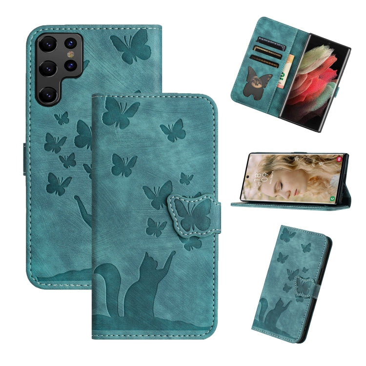 Custodia per telefono in pelle con stampa a farfalla e gatto, For Samsung Galaxy S25 Ultra 5G