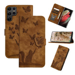 Custodia per telefono in pelle con stampa a farfalla e gatto, For Samsung Galaxy S25 Ultra 5G