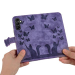 Custodia per telefono in pelle con stampa a farfalla e gatto, For Galaxy S26 FE 5G, For Samsung Galaxy S26+ 5G, For Samsung Galaxy S26 Edge 5G, For Samsung Galaxy S26 Ultra 5G