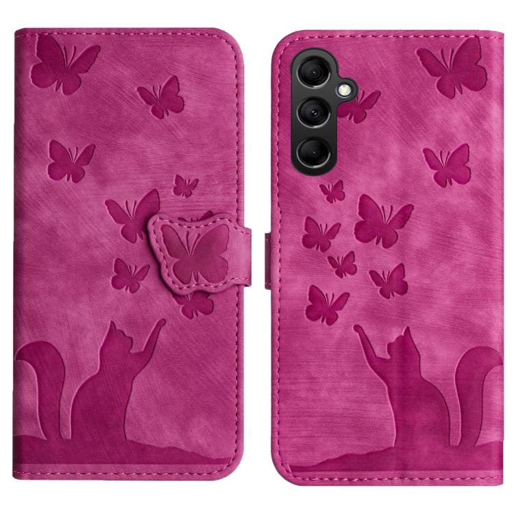 Custodia per telefono in pelle con stampa a farfalla e gatto, For Galaxy S26 FE 5G, For Samsung Galaxy S26+ 5G, For Samsung Galaxy S26 Edge 5G, For Samsung Galaxy S26 Ultra 5G