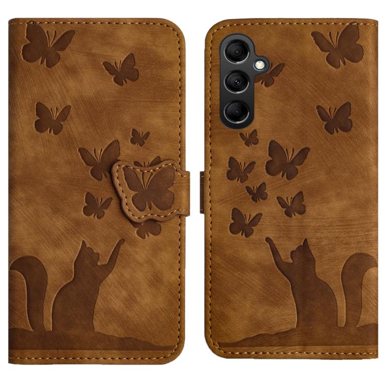 Custodia per telefono in pelle con stampa a farfalla e gatto, For Galaxy S26 FE 5G, For Samsung Galaxy S26+ 5G, For Samsung Galaxy S26 Edge 5G, For Samsung Galaxy S26 Ultra 5G