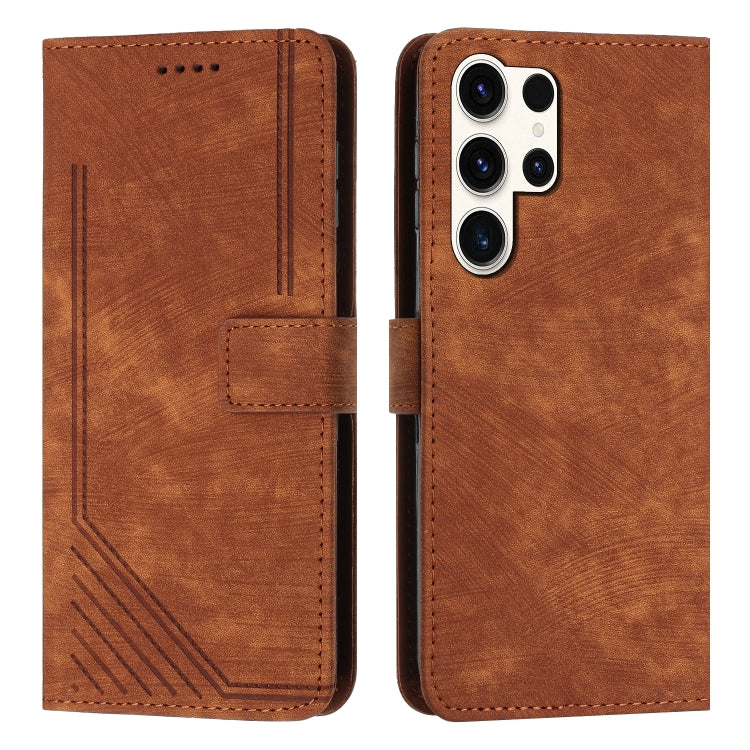 Custodia per telefono in pelle con motivo a strisce Skin Feel e cordino lungo, For Samsung Galaxy S25 Edge 5G, For Samsung Galaxy S25 / S24 5G, For Samsung Galaxy S25+ / S24+ 5G, For Samsung Galaxy S25 Ultra 5G