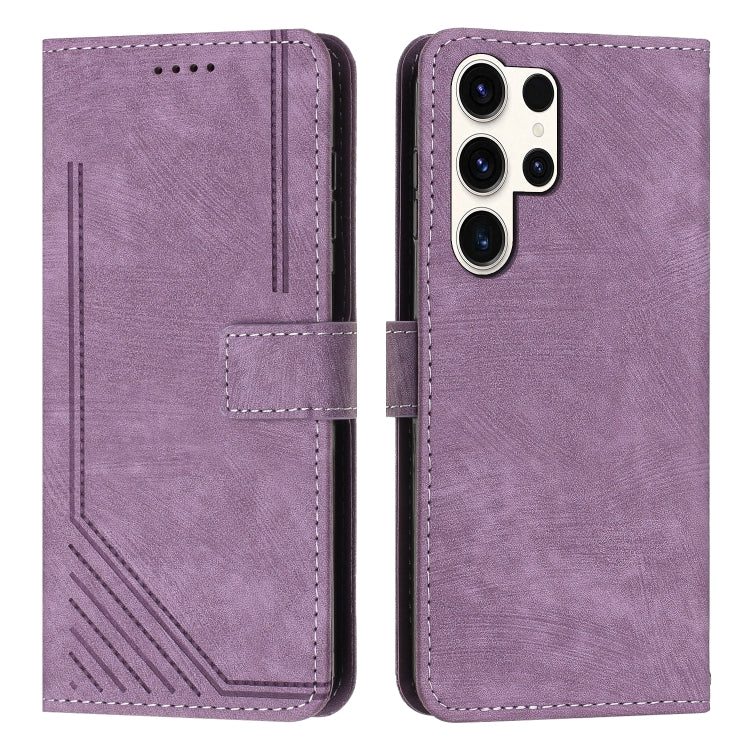 Custodia per telefono in pelle con motivo a strisce Skin Feel e cordino lungo, For Samsung Galaxy S25 Edge 5G, For Samsung Galaxy S25 / S24 5G, For Samsung Galaxy S25+ / S24+ 5G, For Samsung Galaxy S25 Ultra 5G
