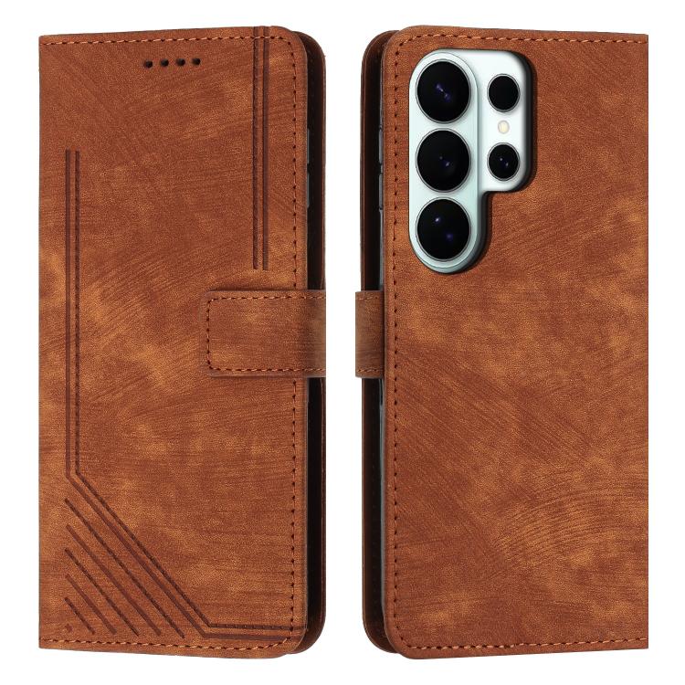 Custodia per telefono in pelle con motivo a strisce Skin Feel e cordino lungo, For Samsung Galaxy S26+ 5G, For Samsung Galaxy S26 Ultra 5G, For Samsung Galaxy S26 5G, For Samsung Galaxy S25 FE 5G