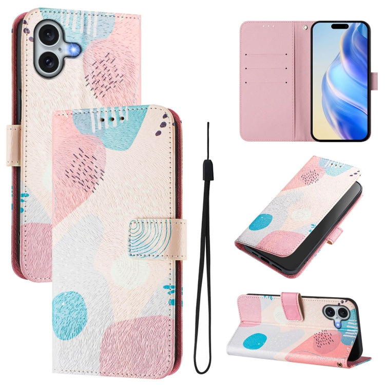 Custodia in pelle con motivo colorato per iPhone 16 Plus