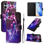 Custodia in pelle con motivo colorato per iPhone 16