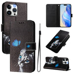 Custodia in pelle con motivo colorato per iPhone 15 Pro