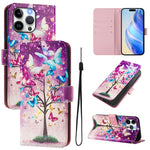 Custodia in pelle con motivo colorato per iPhone 15 Pro