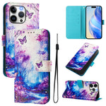 Custodia in pelle con motivo colorato per iPhone 15 Pro