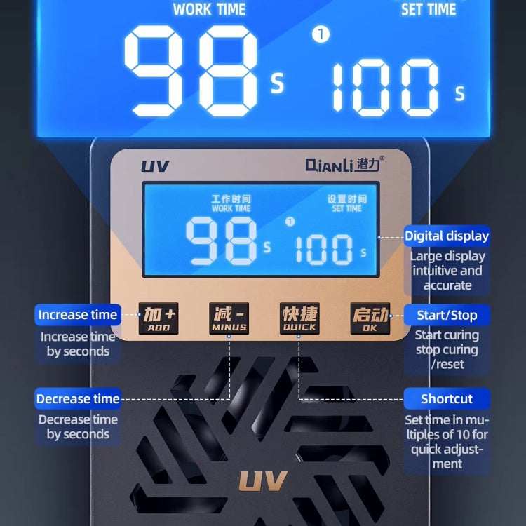 Lampada di polimerizzazione UV integrata da 7 pollici Qianli UVC17 con funzione di temporizzazione, US Plug, UK Plug, EU Plug