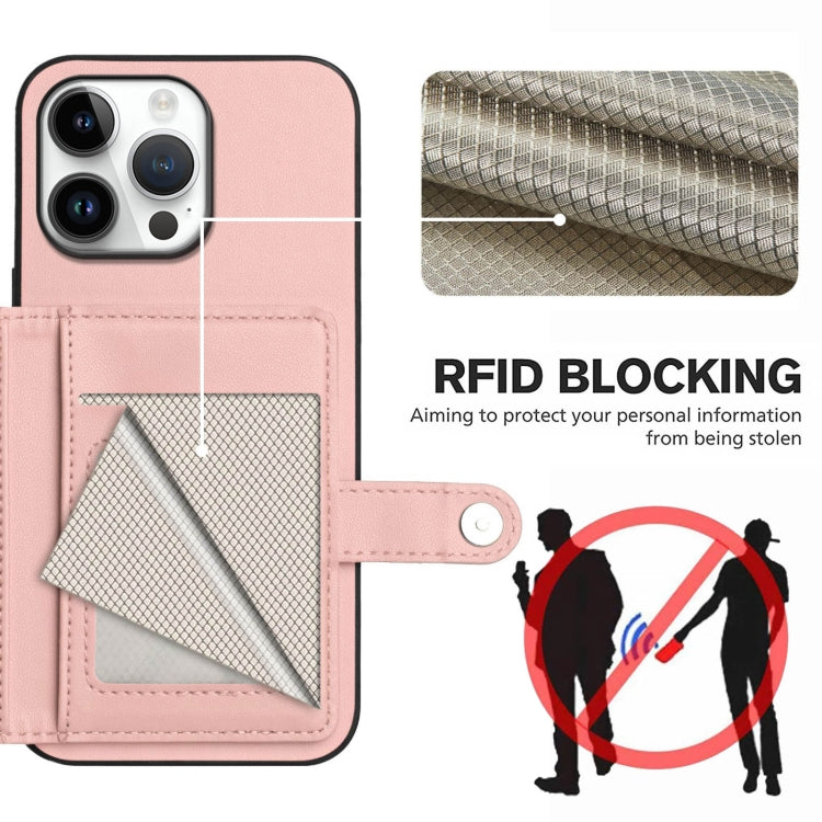 Borsa per carte con bottone RFID Custodia antifurto per telefono, For iPhone 16 Pro Max, For iPhone 16 Pro, For iPhone 16 Plus, For iPhone 16