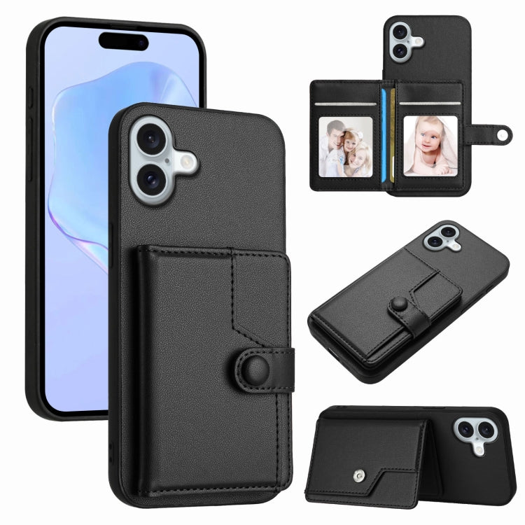 Borsa per carte con bottone RFID Custodia antifurto per telefono, For iPhone 16 Pro Max, For iPhone 16 Pro, For iPhone 16 Plus, For iPhone 16