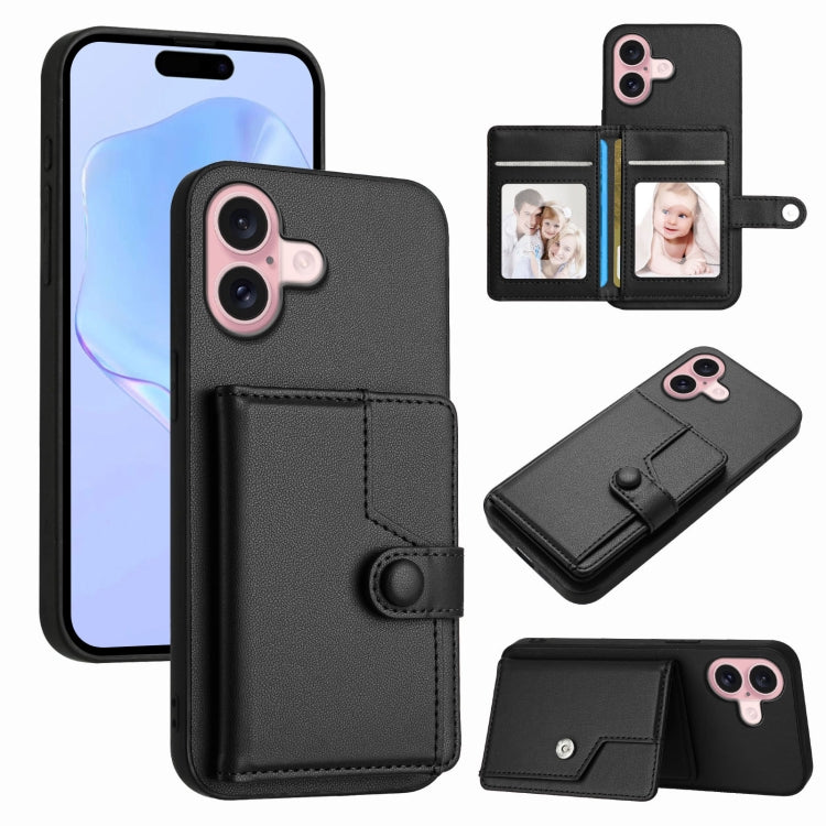Borsa per carte con bottone RFID Custodia antifurto per telefono, For iPhone 16 Pro Max, For iPhone 16 Pro, For iPhone 16 Plus, For iPhone 16