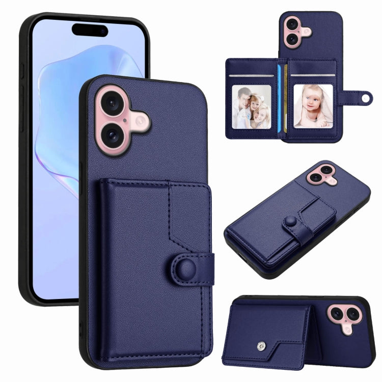 Borsa per carte con bottone RFID Custodia antifurto per telefono, For iPhone 16 Pro Max, For iPhone 16 Pro, For iPhone 16 Plus, For iPhone 16
