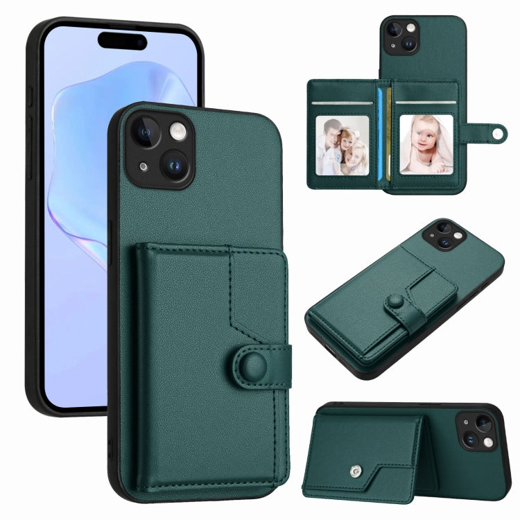 Borsa per carte con bottone RFID Custodia antifurto per telefono, For iPhone 15 Pro Max, For iPhone 15 Pro, For iPhone 15 Plus, For iPhone 15