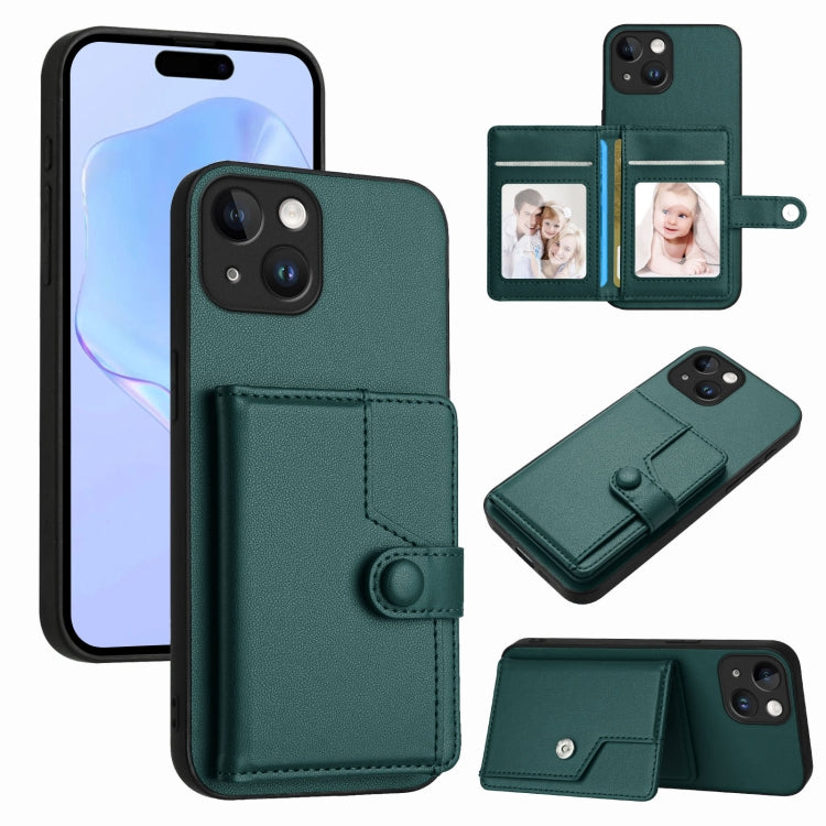 Borsa per carte con bottone RFID Custodia antifurto per telefono, For iPhone 15 Pro Max, For iPhone 15 Pro, For iPhone 15 Plus, For iPhone 15