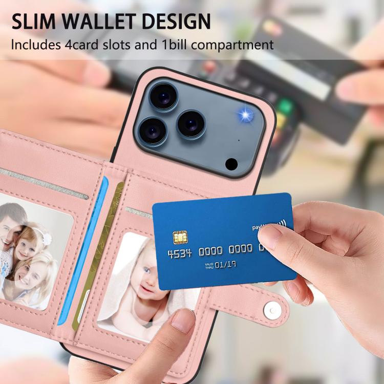 Borsa per carte con bottone RFID Custodia antifurto per telefono, For iPhone 17 Pro Max, For iPhone 17 Pro, For iPhone 17, For iPhone Air
