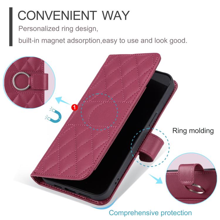 Custodia portafoglio in pelle rombica con fibbia per iPhone 17