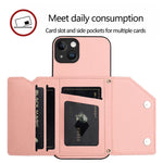 Custodia per telefono con quattro slot per carte Skin Feel e cinturino da polso, For iPhone 14 Plus, For iPhone 14, For iPhone 14 Pro, For iPhone 14 Pro Max