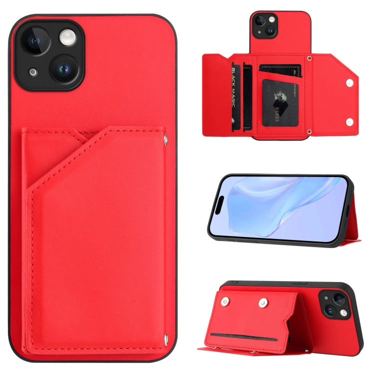 Custodia per telefono con quattro slot per carte Skin Feel e cinturino da polso, For iPhone 14 Plus, For iPhone 14, For iPhone 14 Pro, For iPhone 14 Pro Max