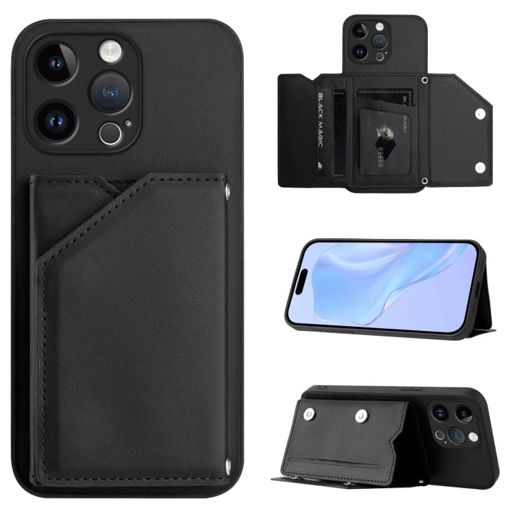 Custodia per telefono con quattro slot per carte Skin Feel e cinturino da polso, For iPhone 14 Plus, For iPhone 14, For iPhone 14 Pro, For iPhone 14 Pro Max