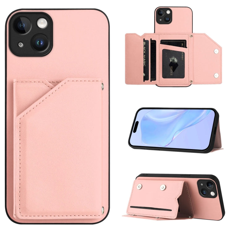 Custodia per telefono con quattro slot per carte Skin Feel e cinturino da polso, For iPhone 15 Pro Max, For iPhone 15 Pro, For iPhone 15 Plus, For iPhone 15