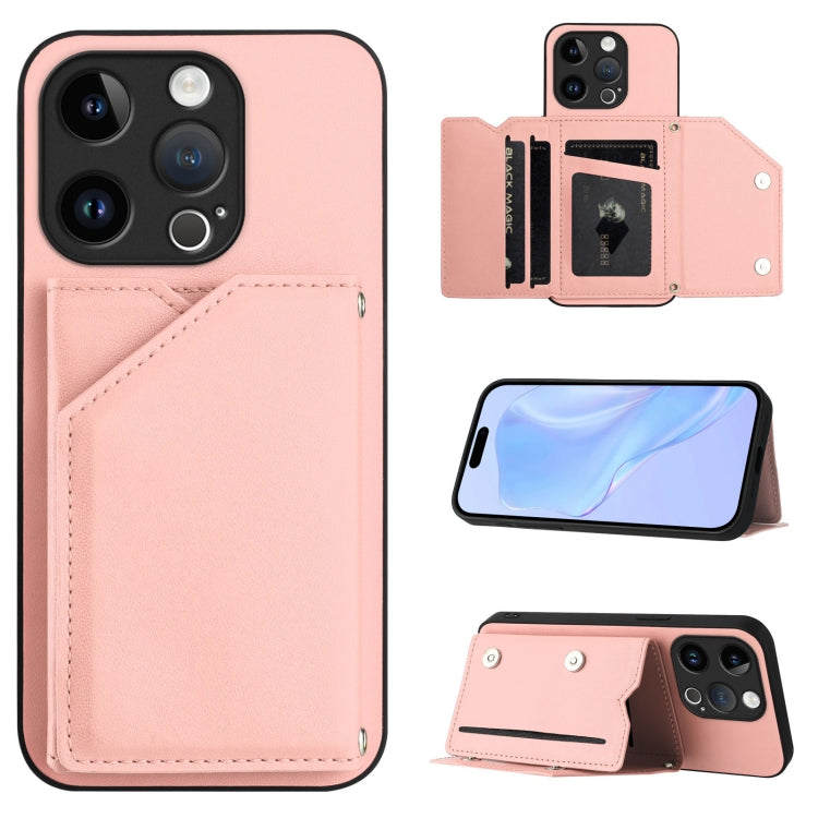 Custodia per telefono con quattro slot per carte Skin Feel e cinturino da polso, For iPhone 15 Pro Max, For iPhone 15 Pro, For iPhone 15 Plus, For iPhone 15