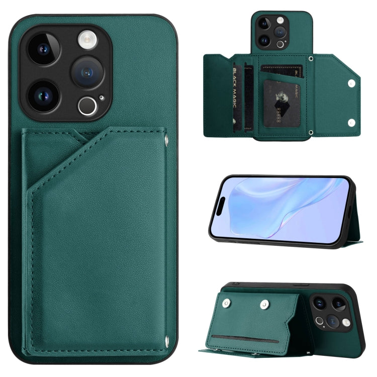 Custodia per telefono con quattro slot per carte Skin Feel e cinturino da polso, For iPhone 15 Pro Max, For iPhone 15 Pro, For iPhone 15 Plus, For iPhone 15