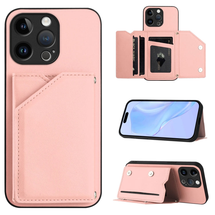 Custodia per telefono con quattro slot per carte Skin Feel e cinturino da polso, For iPhone 15 Pro Max, For iPhone 15 Pro, For iPhone 15 Plus, For iPhone 15