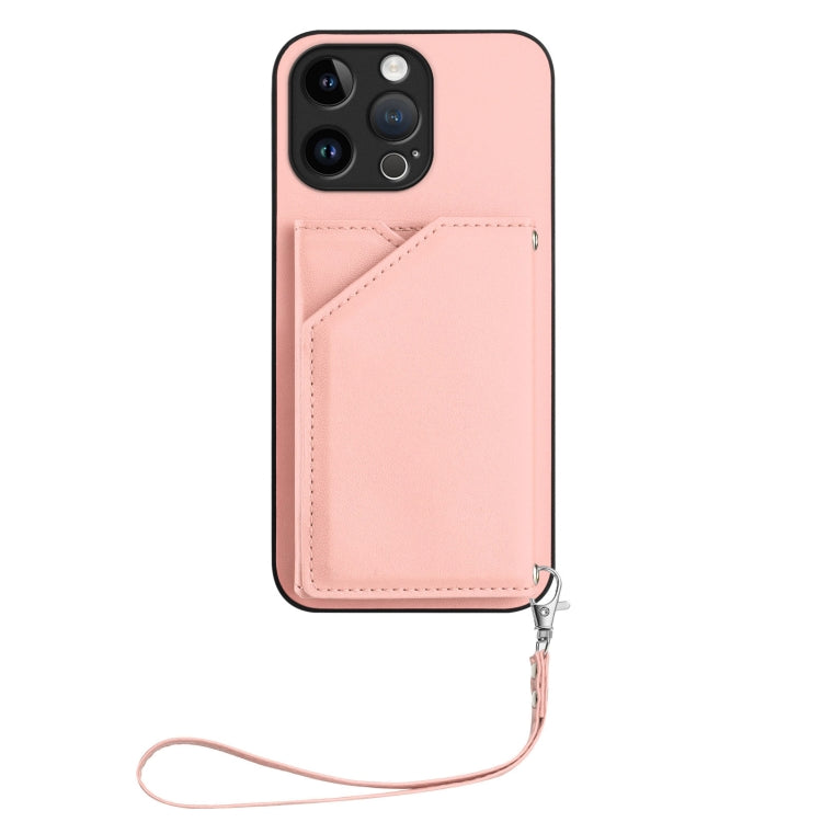 Custodia per telefono con quattro slot per carte Skin Feel e cinturino da polso, For iPhone 15 Pro Max, For iPhone 15 Pro, For iPhone 15 Plus, For iPhone 15