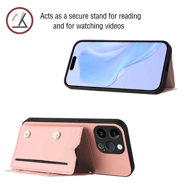 Custodia per telefono con quattro slot per carte Skin Feel e cinturino da polso, For iPhone 15 Pro Max, For iPhone 15 Pro, For iPhone 15 Plus, For iPhone 15