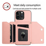 Custodia per telefono con quattro slot per carte Skin Feel e cinturino da polso, For iPhone 15 Pro Max, For iPhone 15 Pro, For iPhone 15 Plus, For iPhone 15