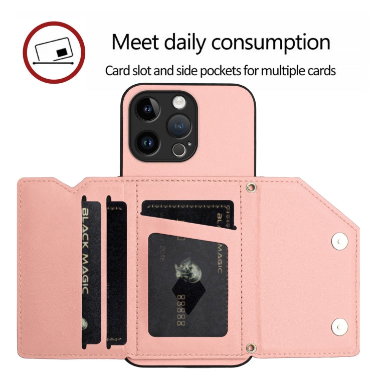 Custodia per telefono con quattro slot per carte Skin Feel e cinturino da polso, For iPhone 15 Pro Max, For iPhone 15 Pro, For iPhone 15 Plus, For iPhone 15