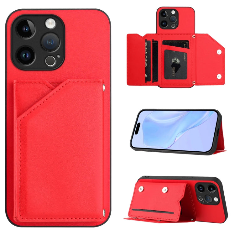Custodia per telefono con quattro slot per carte Skin Feel e cinturino da polso, For iPhone 15 Pro Max, For iPhone 15 Pro, For iPhone 15 Plus, For iPhone 15
