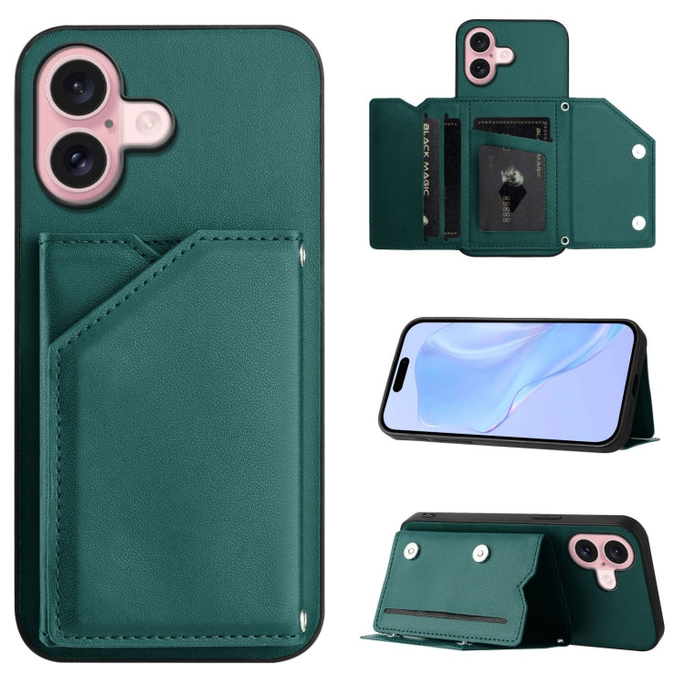 Custodia per telefono con quattro slot per carte Skin Feel e cinturino da polso, For iPhone 16 Pro Max, For iPhone 16 Pro, For iPhone 16 Plus, For iPhone 16