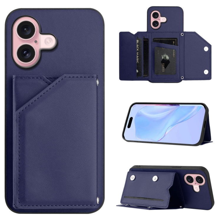 Custodia per telefono con quattro slot per carte Skin Feel e cinturino da polso, For iPhone 16 Pro Max, For iPhone 16 Pro, For iPhone 16 Plus, For iPhone 16