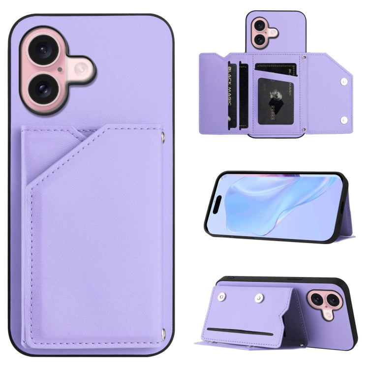 Custodia per telefono con quattro slot per carte Skin Feel e cinturino da polso, For iPhone 16 Pro Max, For iPhone 16 Pro, For iPhone 16 Plus, For iPhone 16
