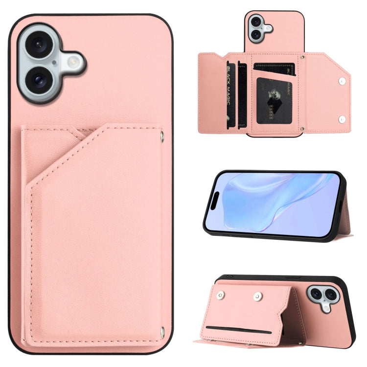 Custodia per telefono con quattro slot per carte Skin Feel e cinturino da polso, For iPhone 16 Pro Max, For iPhone 16 Pro, For iPhone 16 Plus, For iPhone 16